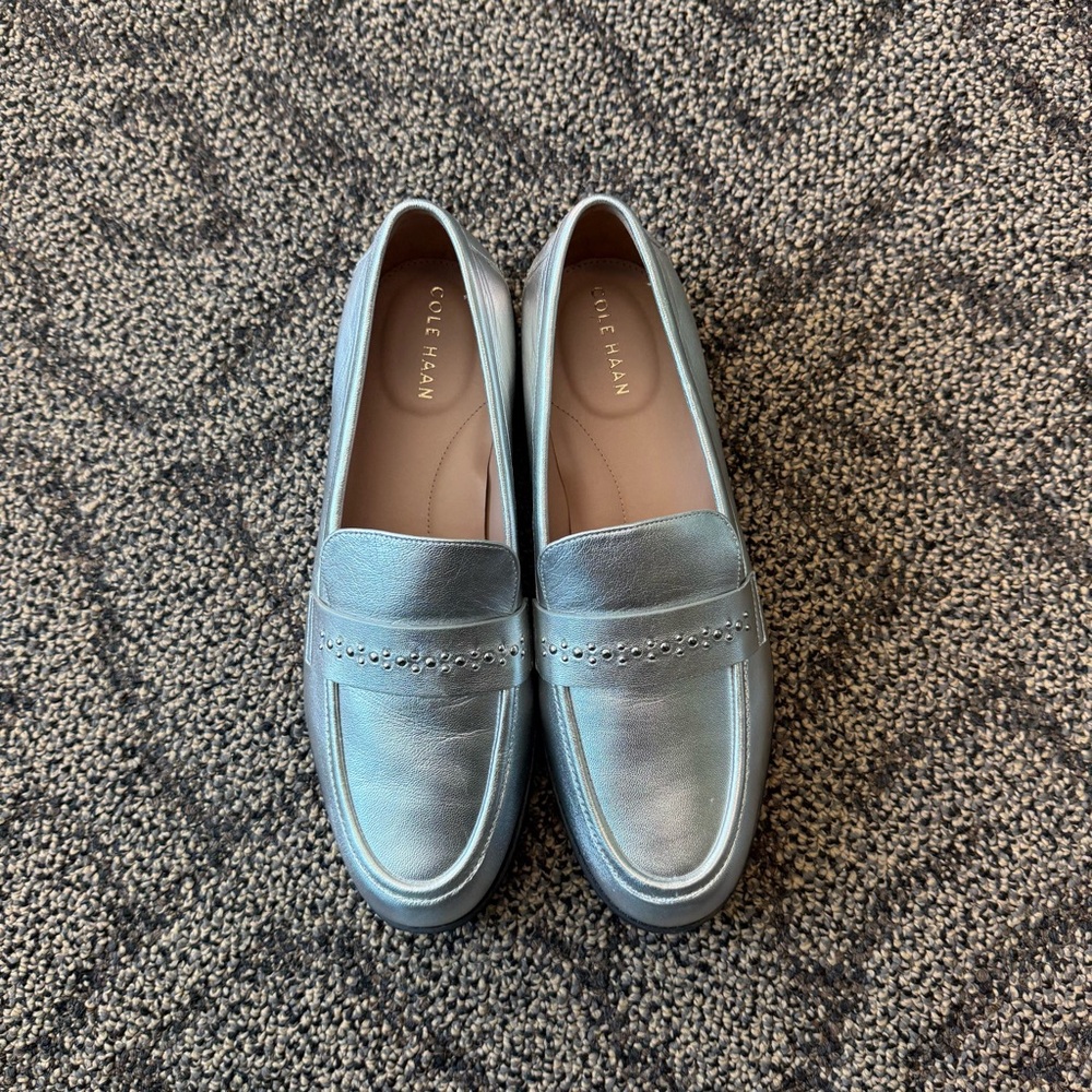 Cole Haan Stassi Embellished Loafer in Silver Leather